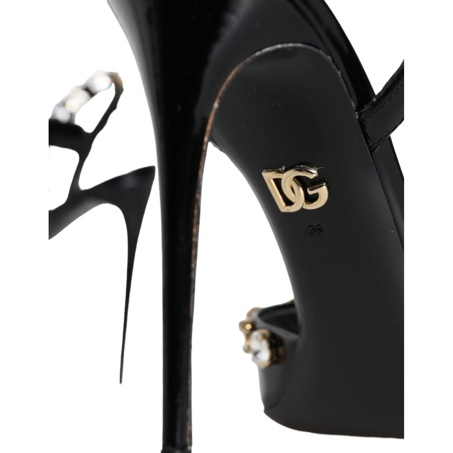 Dolce & Gabbana Black Leather Crystal Ankle Strap Sandals Shoes LA11395-39