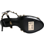 Dolce & Gabbana Black Leather Crystal Ankle Strap Sandals Shoes LA11395-39