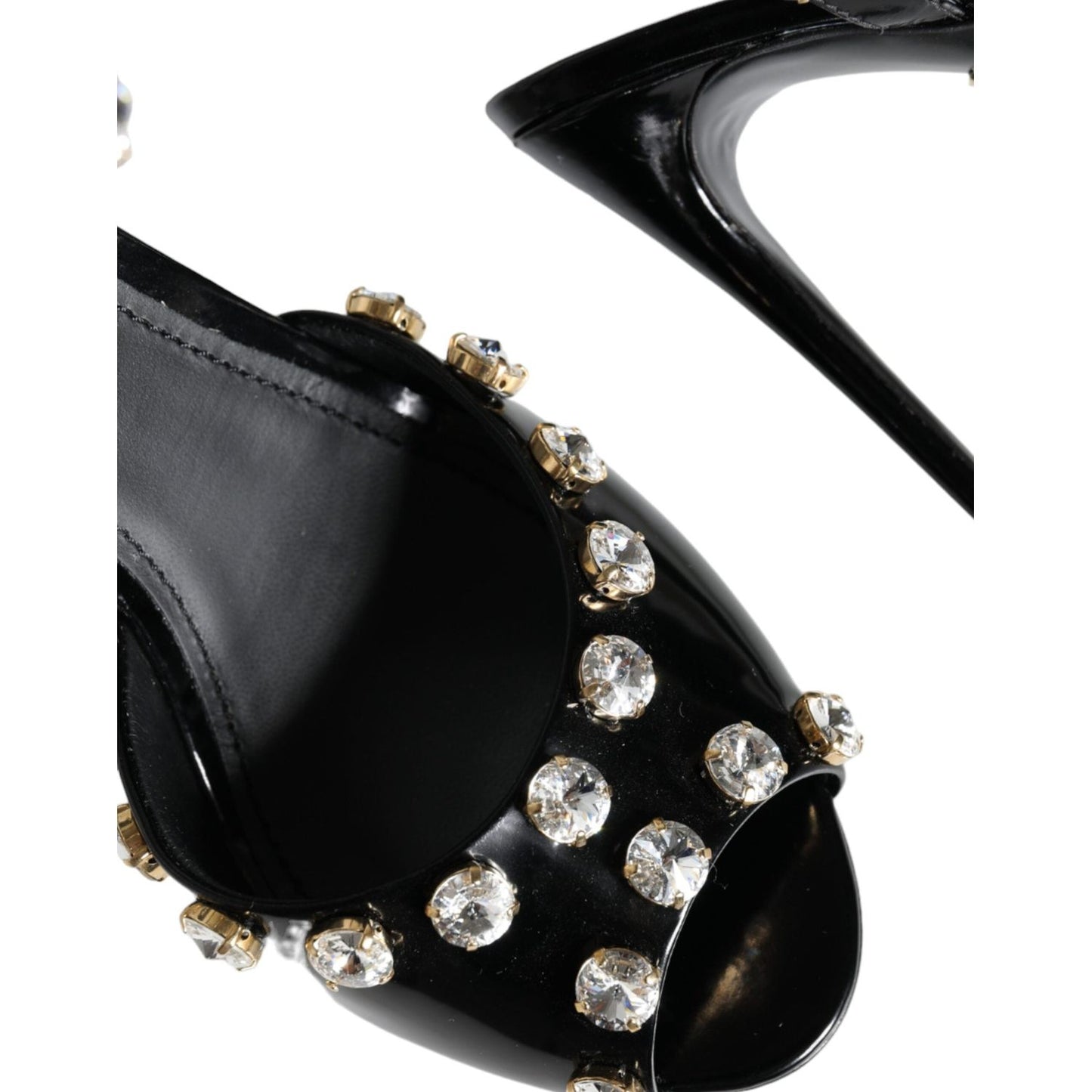 Dolce & Gabbana Black Leather Crystal Ankle Strap Sandals Shoes LA11395-39