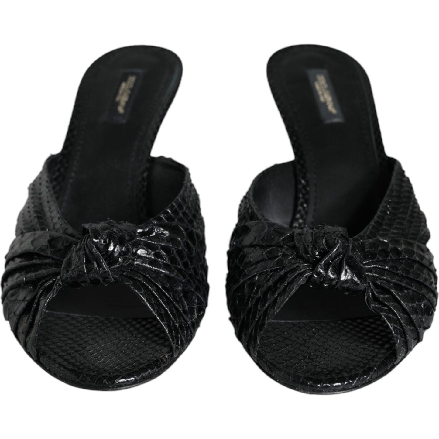 Dolce & Gabbana Black Leather Heels Slides Sandals Shoes LA11467-38.5