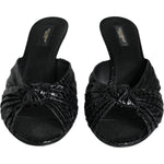 Dolce & Gabbana Black Leather Heels Slides Sandals Shoes LA11467-38.5