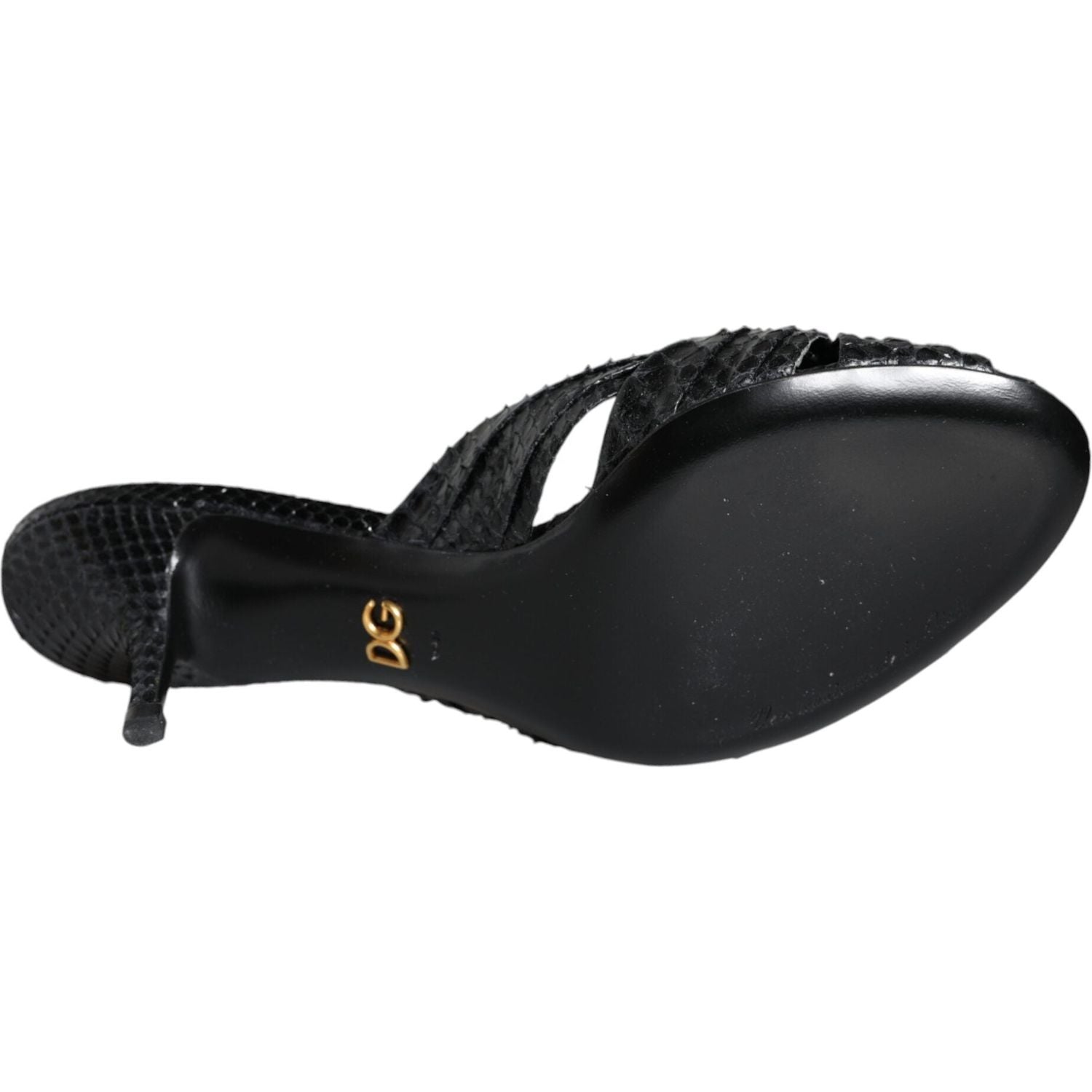 Dolce & Gabbana Black Leather Heels Slides Sandals Shoes