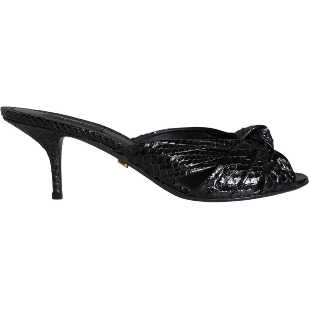 Dolce & Gabbana Black Leather Heels Slides Sandals Shoes LA11467-38.5