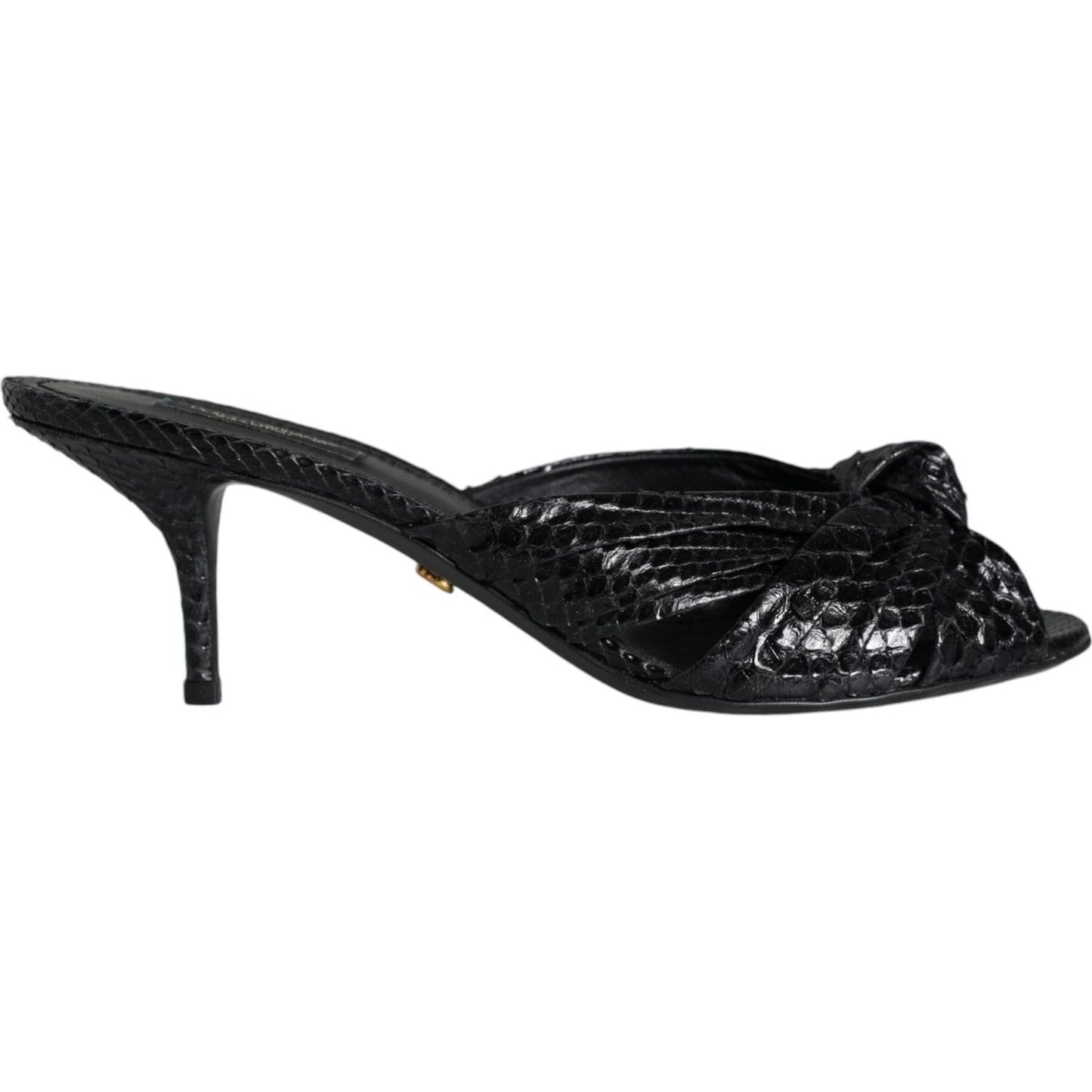 Dolce & Gabbana Black Leather Heels Slides Sandals Shoes LA11467-38.5