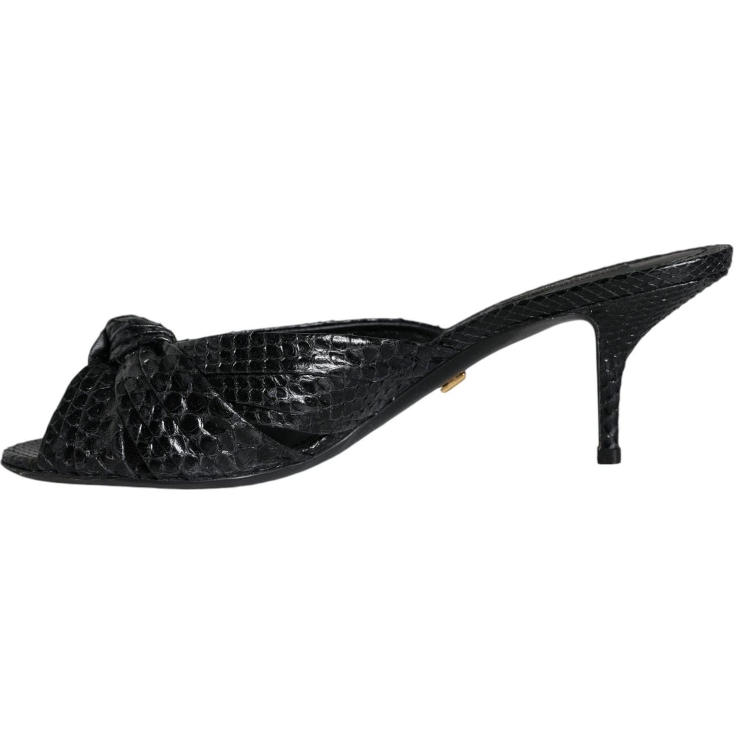 Dolce & Gabbana Black Leather Heels Slides Sandals Shoes LA11467-38.5