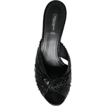 Dolce & Gabbana Black Leather Heels Slides Sandals Shoes LA11467-38.5