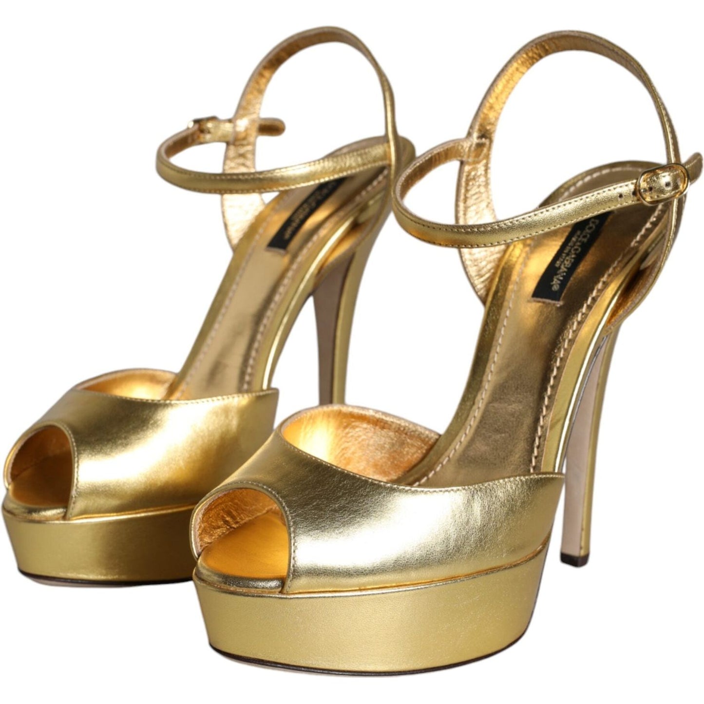 Dolce & Gabbana Gold Bette Leather Heels Sandals Shoes LA11516-40