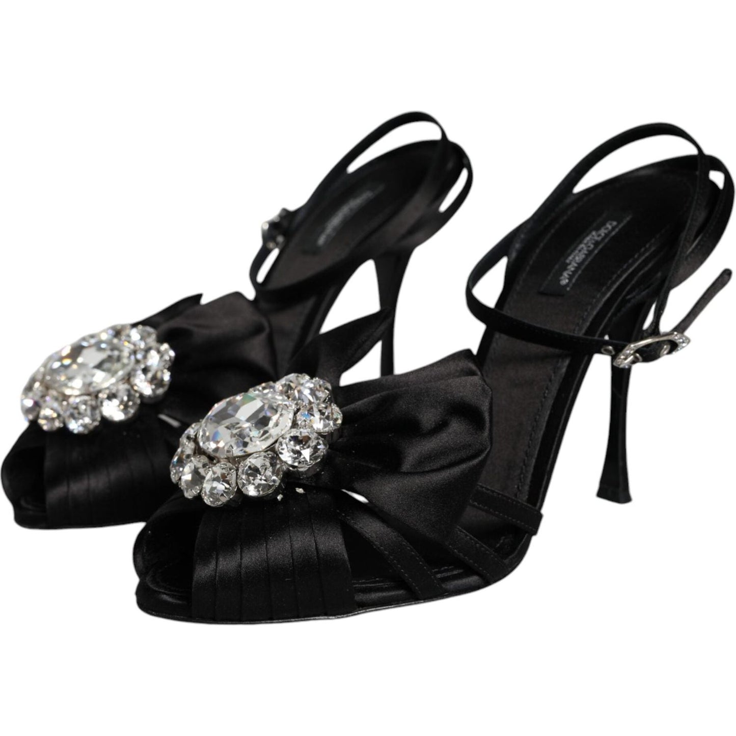 Dolce & Gabbana Black Crystal Ankle Strap Sandals Shoes LA11595-40.5