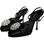 Dolce & Gabbana Black Crystal Ankle Strap Sandals Shoes LA11595-40.5