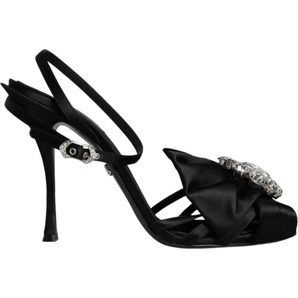 Dolce & Gabbana Black Crystal Ankle Strap Sandals Shoes LA11595-40.5