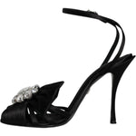 Dolce & Gabbana Black Crystal Ankle Strap Sandals Shoes LA11595-40.5