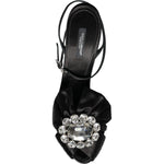 Dolce & Gabbana Black Crystal Ankle Strap Sandals Shoes LA11595-40.5