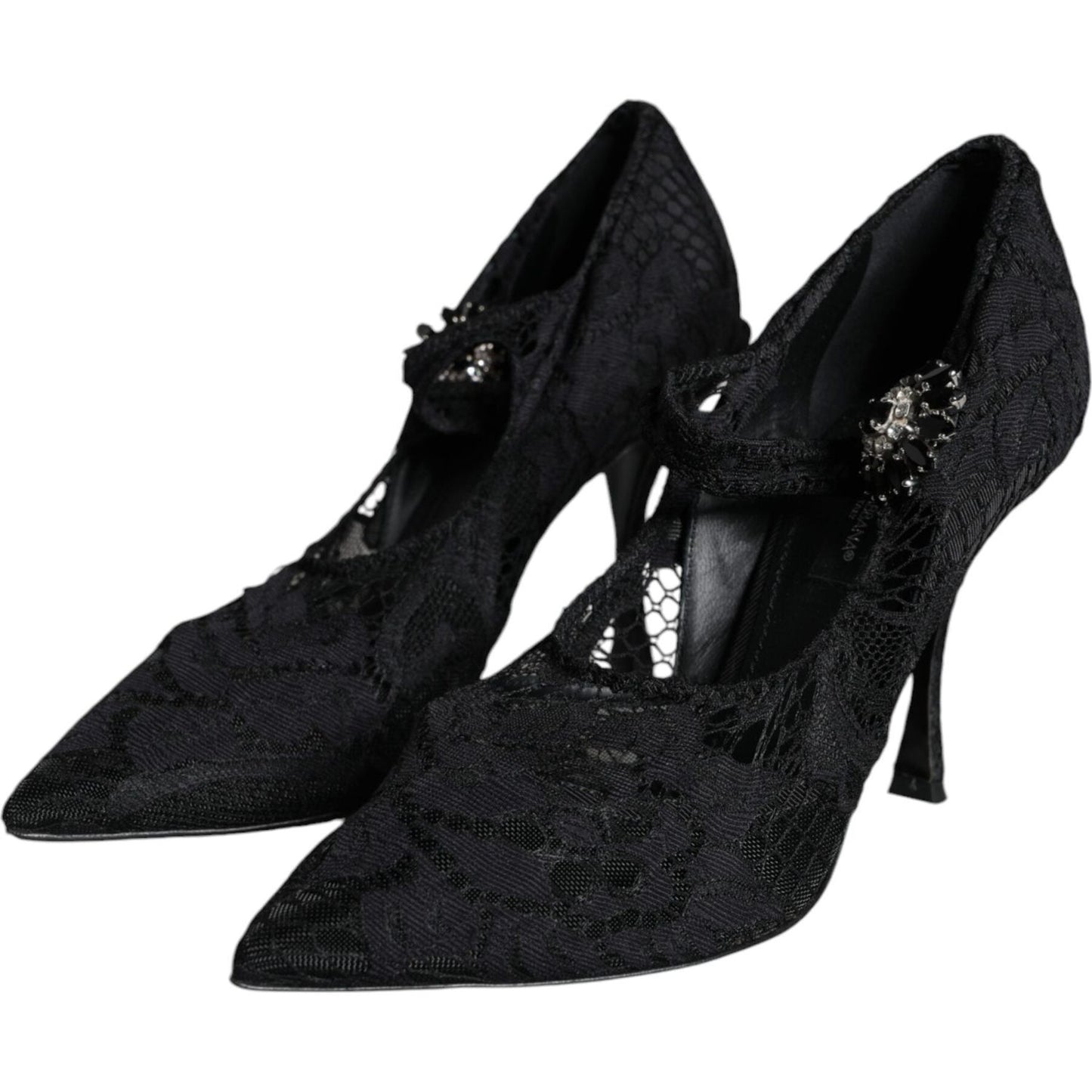 Dolce & Gabbana Black Mary Jane Pumps Lace Crystals Heels Shoes LA11418-35