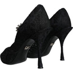 Dolce & Gabbana Black Mary Jane Pumps Lace Crystals Heels Shoes LA11418-35