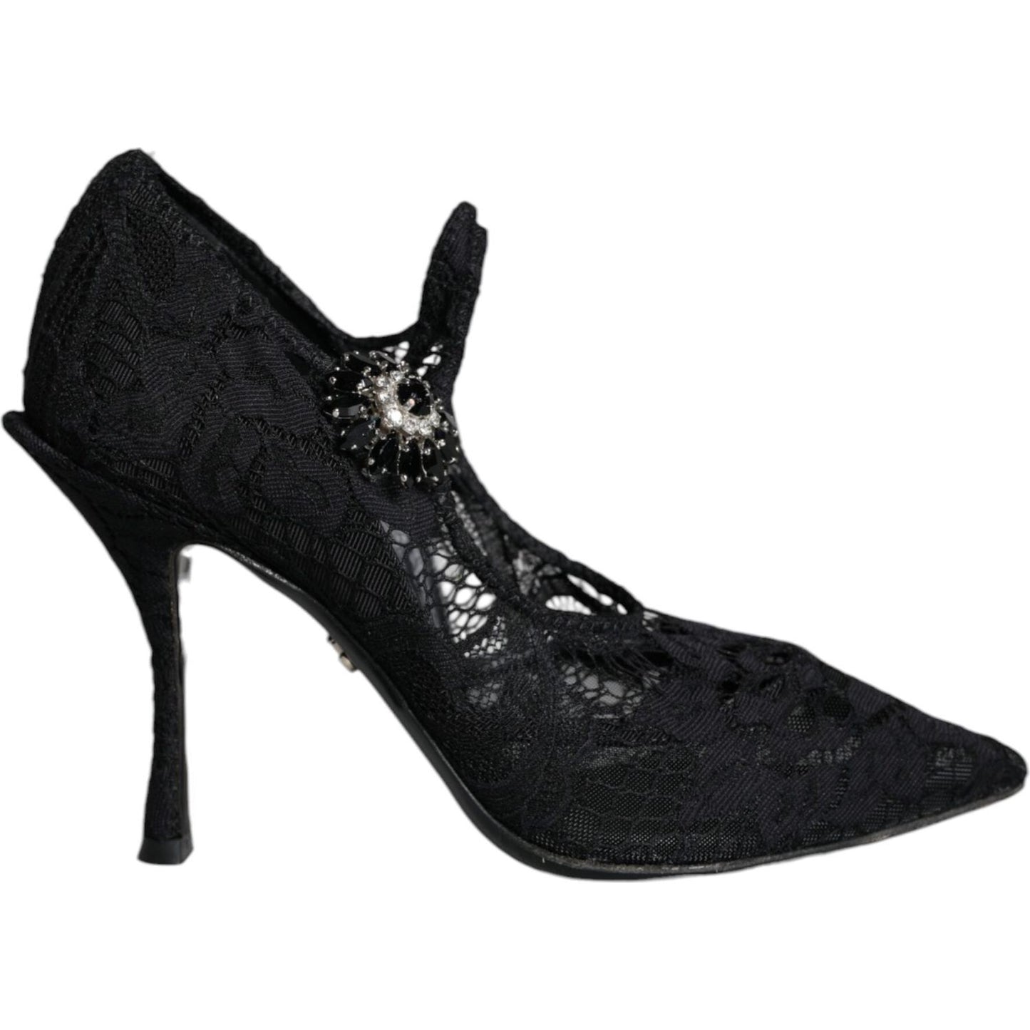 Dolce & Gabbana Black Mary Jane Pumps Lace Crystals Heels Shoes LA11418-35
