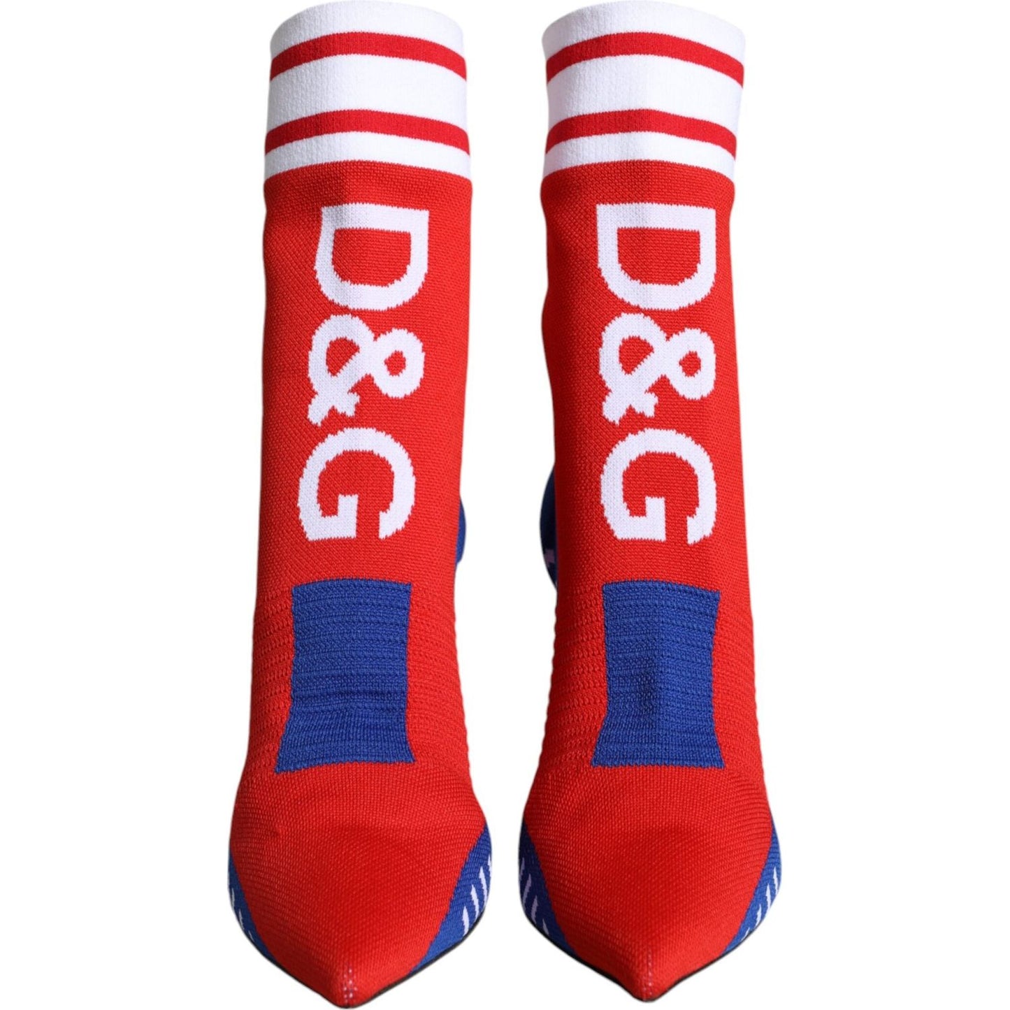 Dolce & Gabbana Red Blue Stretch Sock Style Ankle Boots Logo Shoes LA11433-37.5