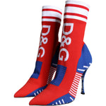 Dolce & Gabbana Red Blue Stretch Sock Style Ankle Boots Logo Shoes LA11433-37.5