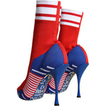 Dolce & Gabbana Red Blue Stretch Sock Style Ankle Boots Logo Shoes LA11433-37.5