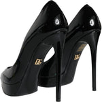 Dolce & Gabbana Black Leather Platform Heels Pumps Shoes LA11510-37