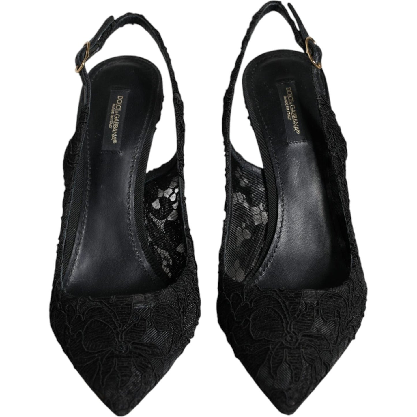 Dolce & Gabbana Black Taormina Lace Bellucci Slingbacks Shoes LA11642-40.5
