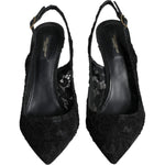 Dolce & Gabbana Black Taormina Lace Bellucci Slingbacks Shoes LA11642-40.5