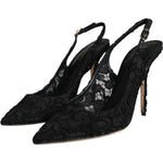 Dolce & Gabbana Black Taormina Lace Bellucci Slingbacks Shoes LA11642-40.5