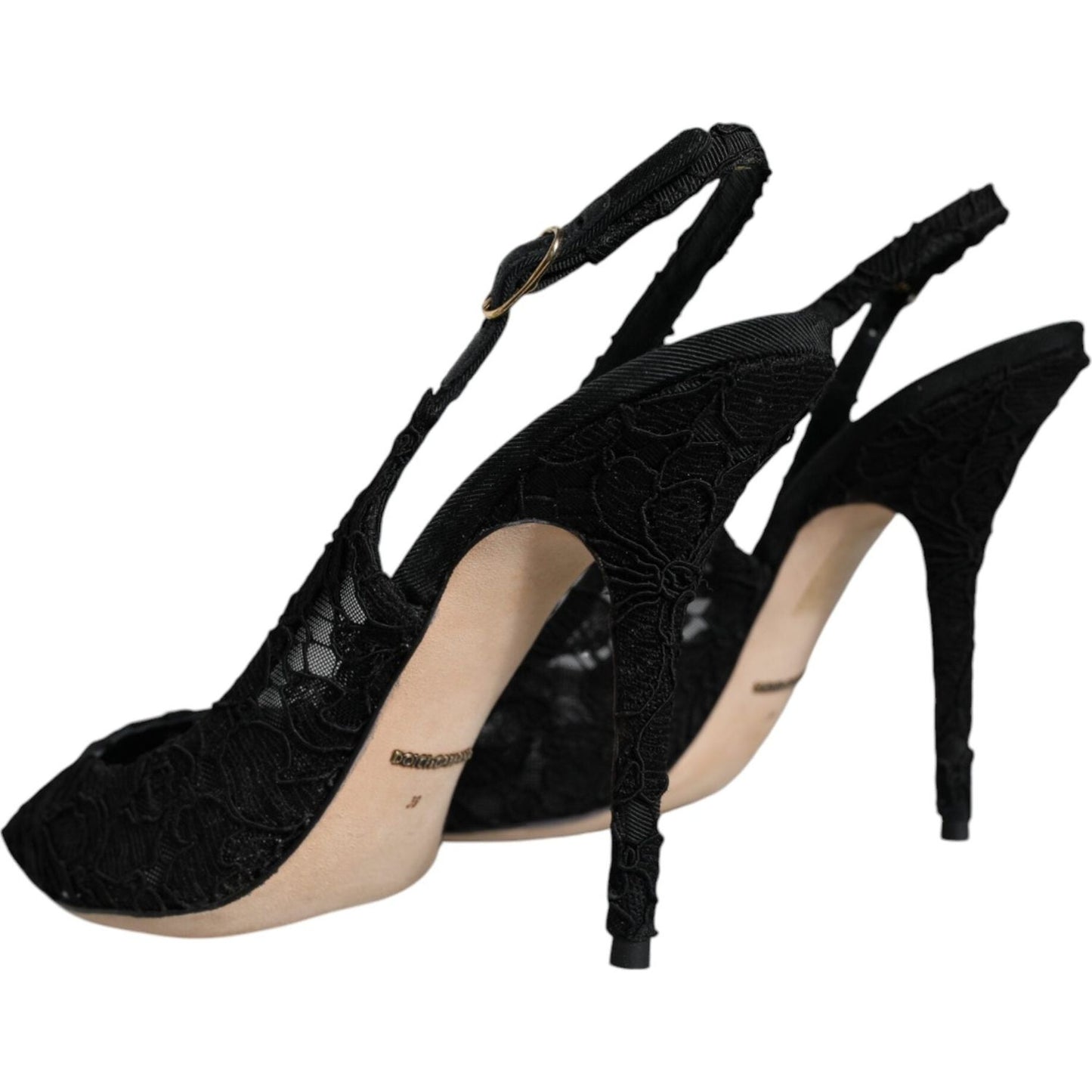 Dolce & Gabbana Black Taormina Lace Bellucci Slingbacks Shoes LA11642-40.5