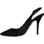 Dolce & Gabbana Black Taormina Lace Bellucci Slingbacks Shoes LA11642-40.5