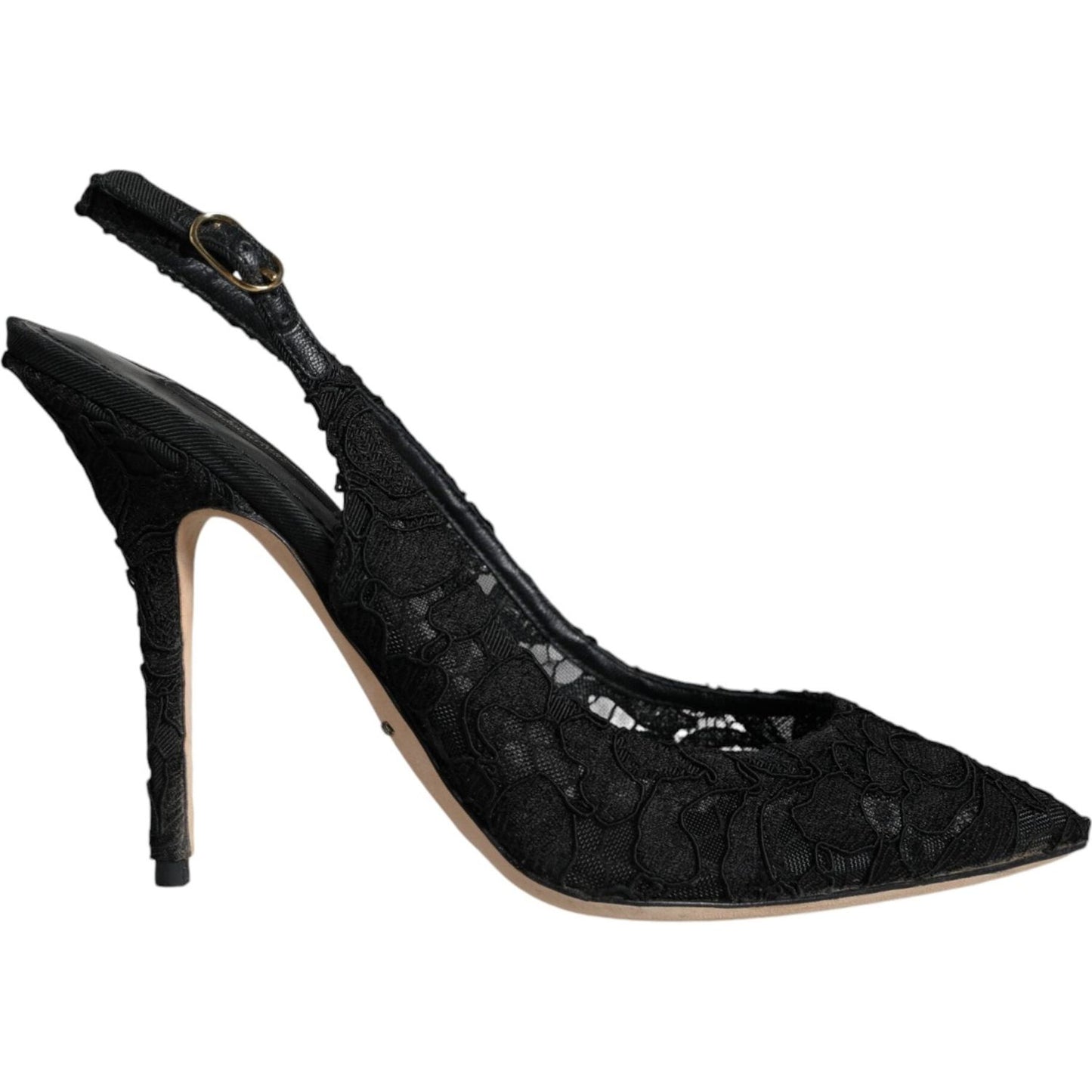 Dolce & Gabbana Black Taormina Lace Bellucci Slingbacks Shoes LA11642-40.5