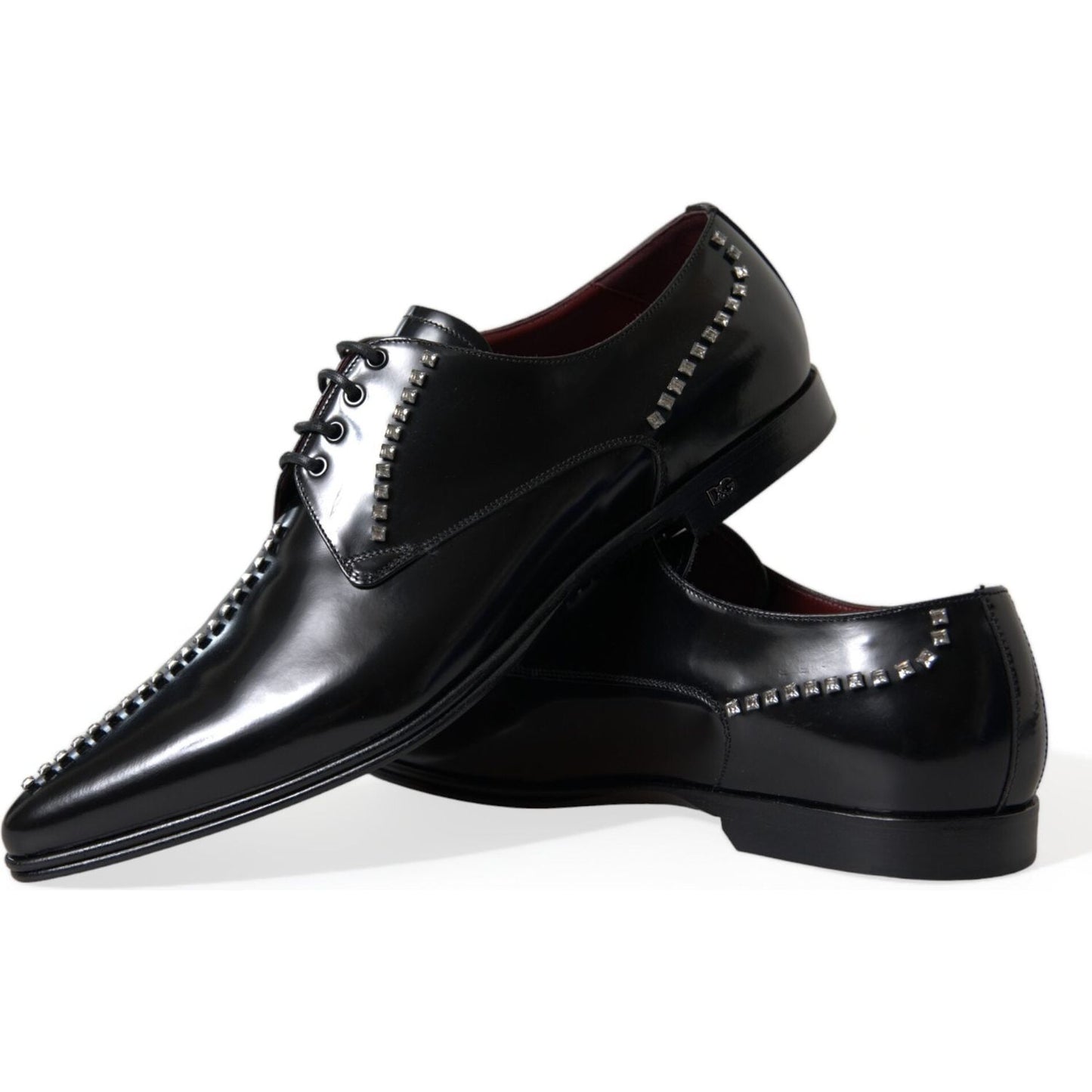 Dolce & Gabbana Black Leather Crystal Dress Formal Shoes MV5595-40