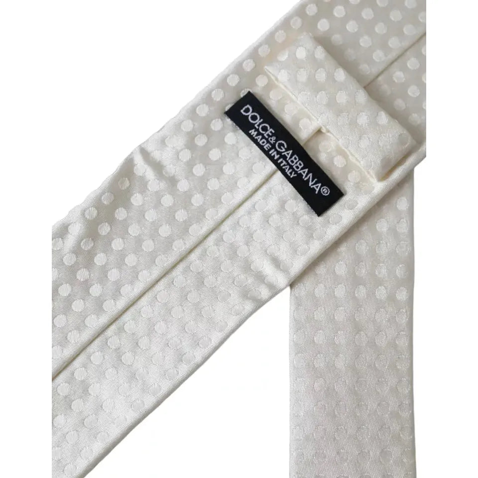 Dolce & Gabbana White Dotted Silk Classic Adjustable Men Tie KRA3372