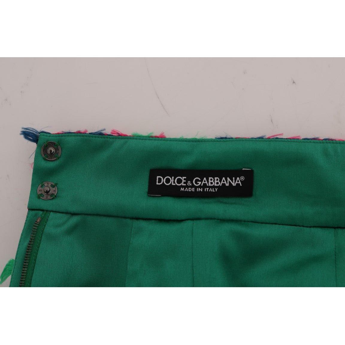 Dolce & Gabbana Pink Green Jacquard Pencil Skirt