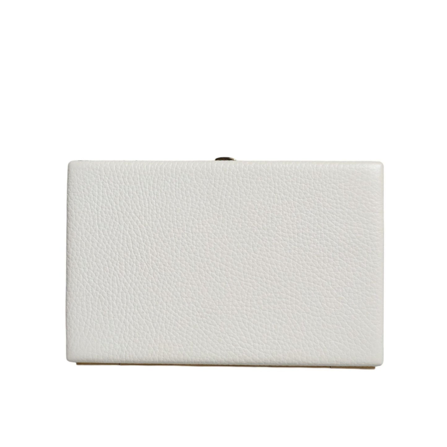 Dolce & Gabbana White Leather Gold Frame Clutch Evening Party Purse Bag BAG1532