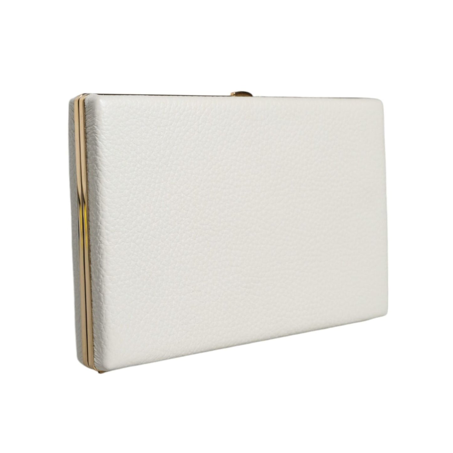Dolce & Gabbana White Leather Gold Frame Clutch Evening Party Purse Bag BAG1532