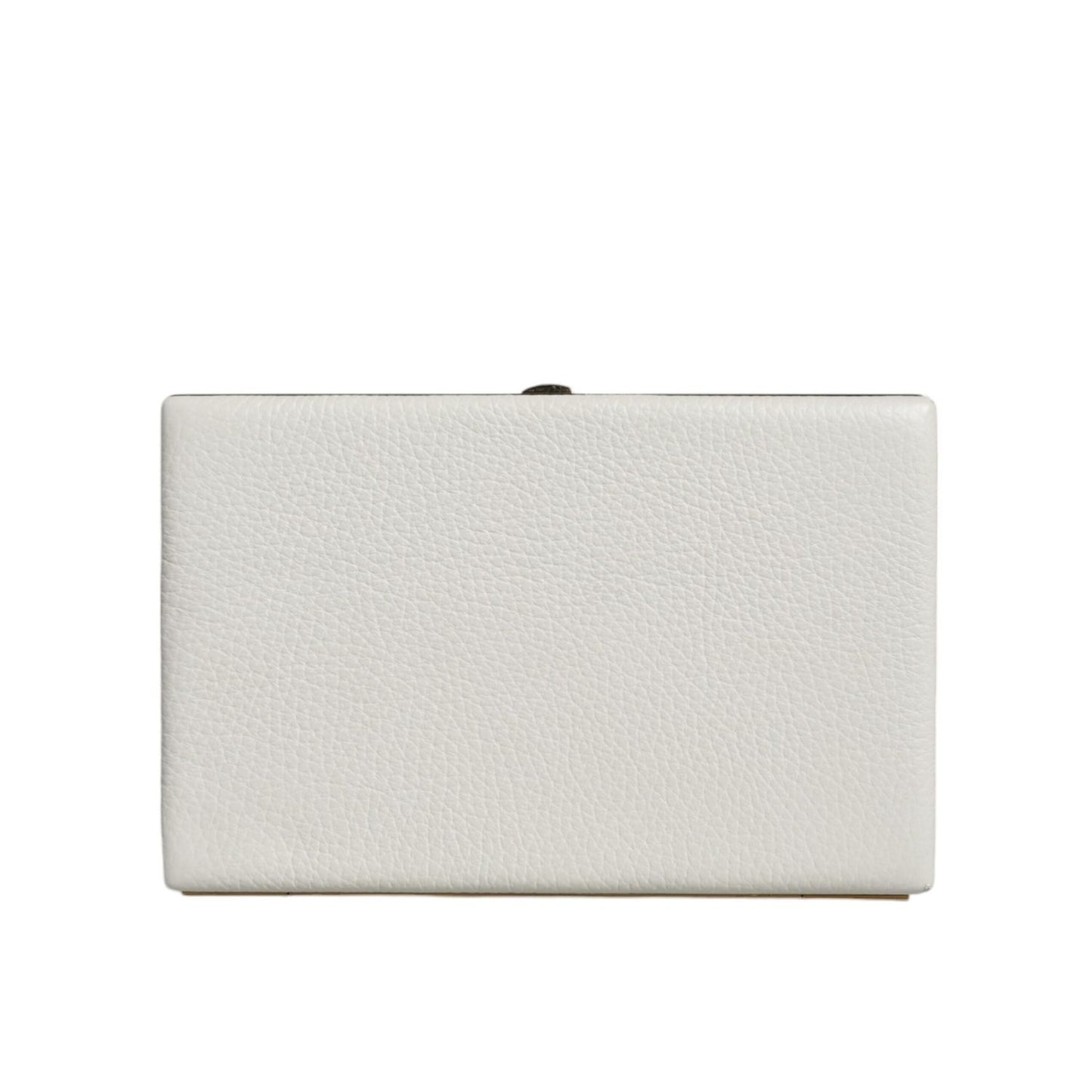 Dolce & Gabbana White Leather Gold Frame Clutch Evening Party Purse Bag BAG1532