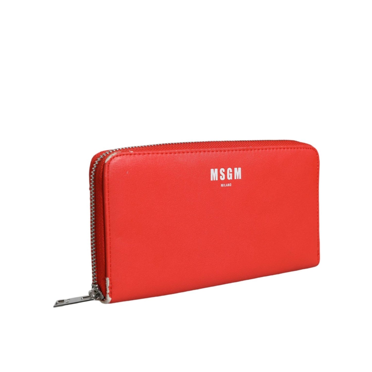 MSGM Red Leather Continental Zip Around Card Holder Bifold Clutch Wallet BAG1561