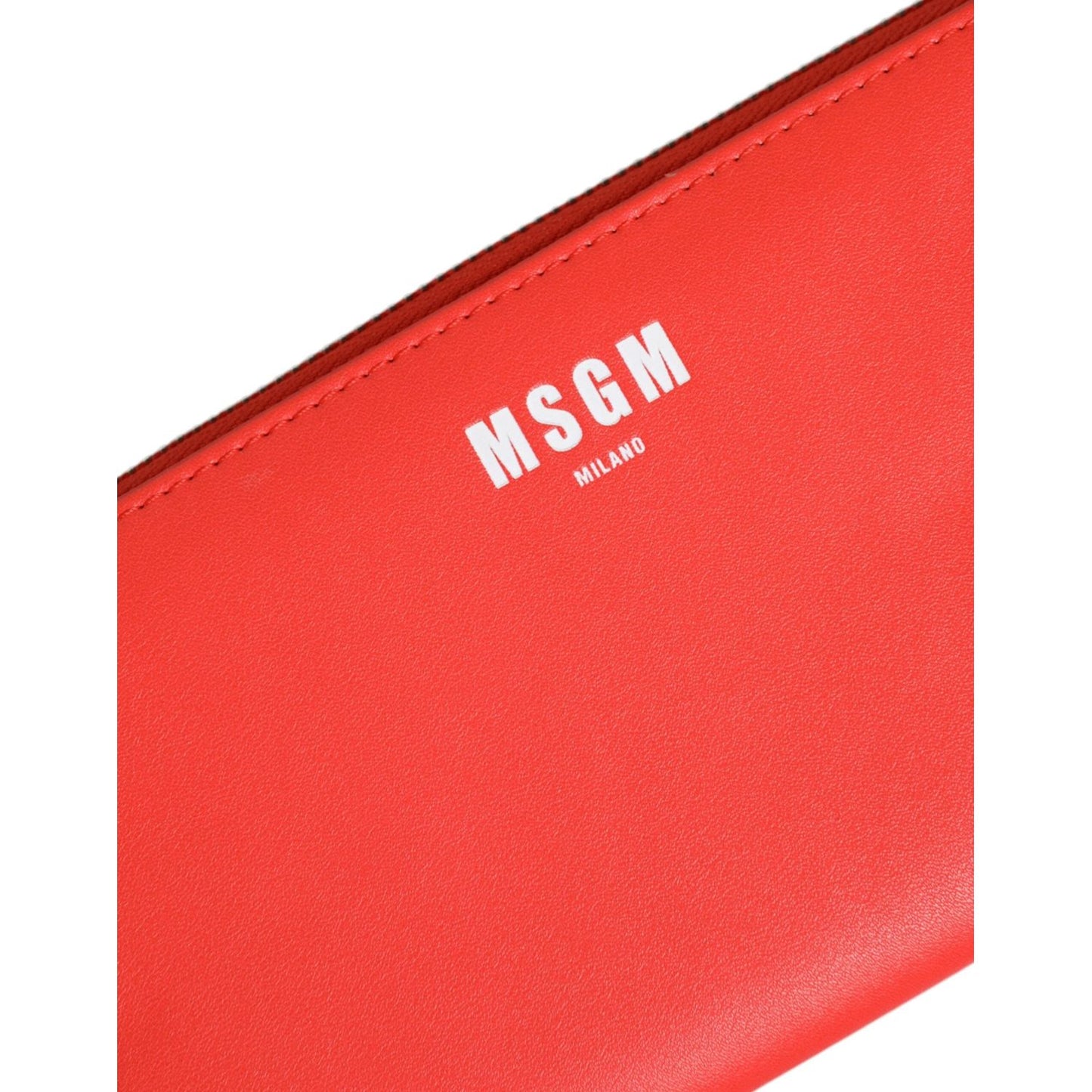 MSGM Red Leather Continental Zip Around Card Holder Bifold Clutch Wallet BAG1561
