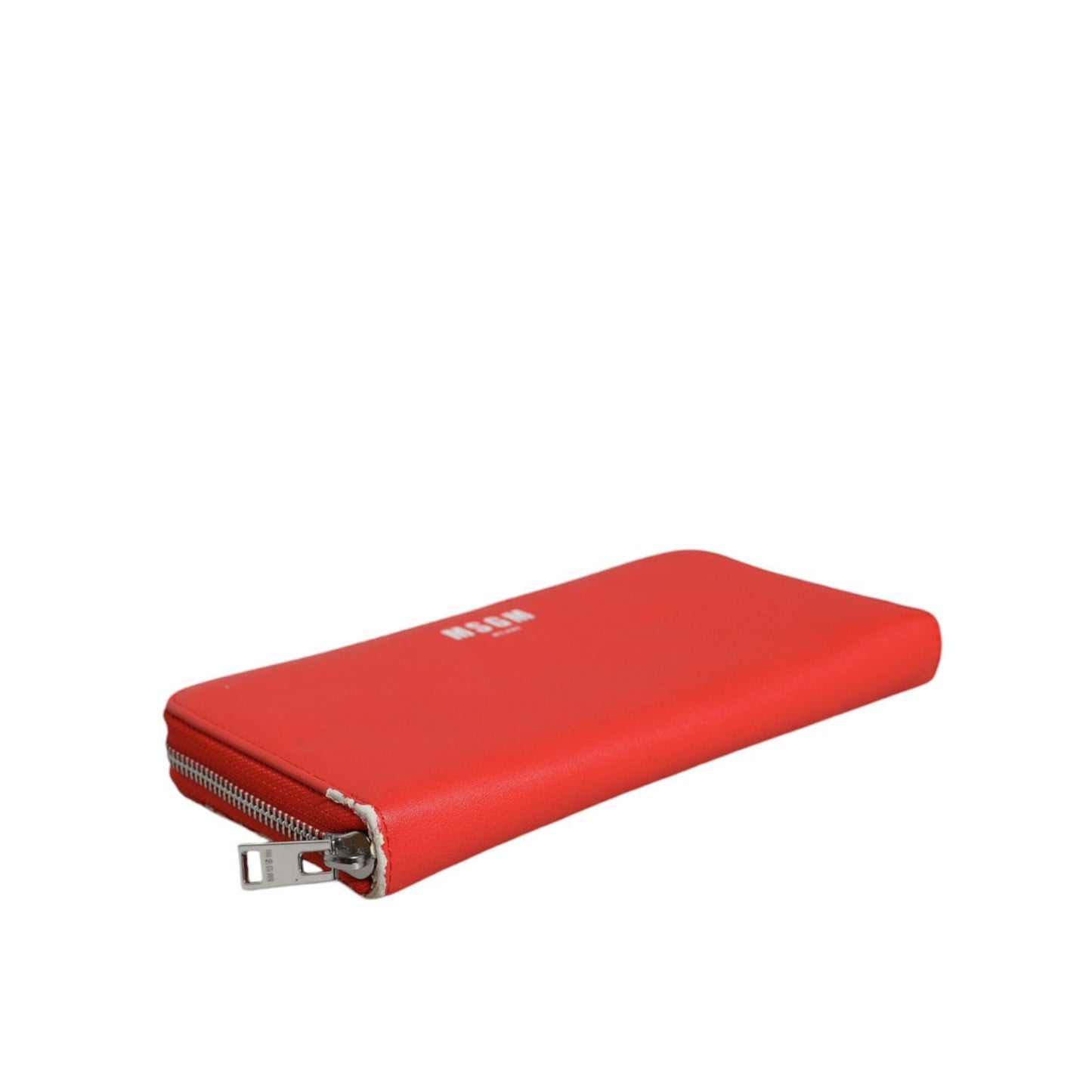 MSGM Red Leather Continental Zip Around Card Holder Bifold Clutch Wallet BAG1561