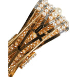Dolce & Gabbana Gold Tone Brass Bow Crystal FauxPearl Embellished Brooch SMY10377