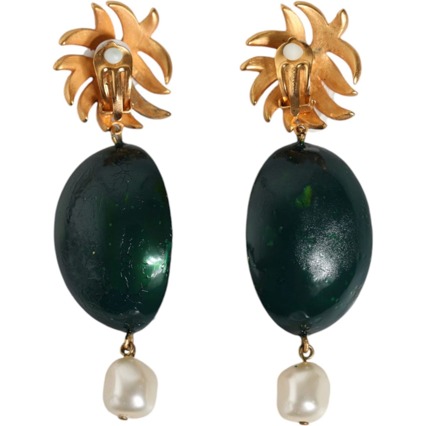 Dolce & Gabbana Red Watermelon Gold Brass Crystal Clip Dangling Earrings SMY10417
