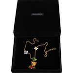 Dolce & Gabbana Gold Brass Leopard Flower Embellished Statement Necklace SMY10349