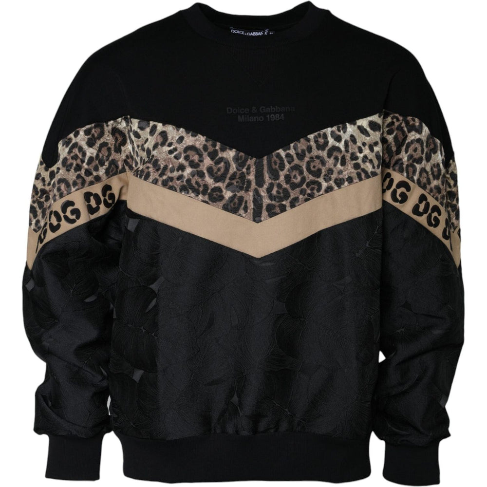 Dolce & Gabbana Black Leopard Crew Neck Sweatshirt Sweater TSH84514-54