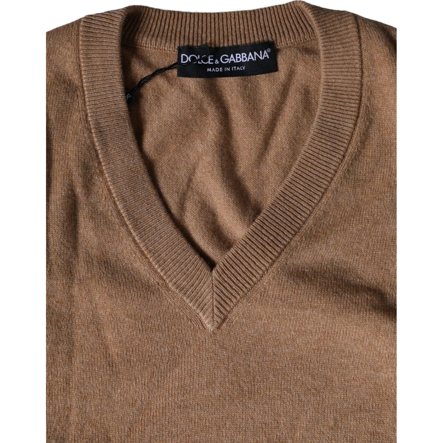Dolce & Gabbana Brown Cashmere Knit V-neck Pullover Sweater TSH85141-52