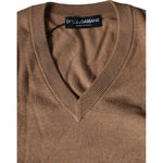 Dolce & Gabbana Brown Cashmere Knit V-neck Pullover Sweater TSH85141-52