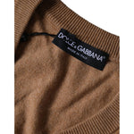 Dolce & Gabbana Brown Cashmere Knit V-neck Pullover Sweater TSH85141-52