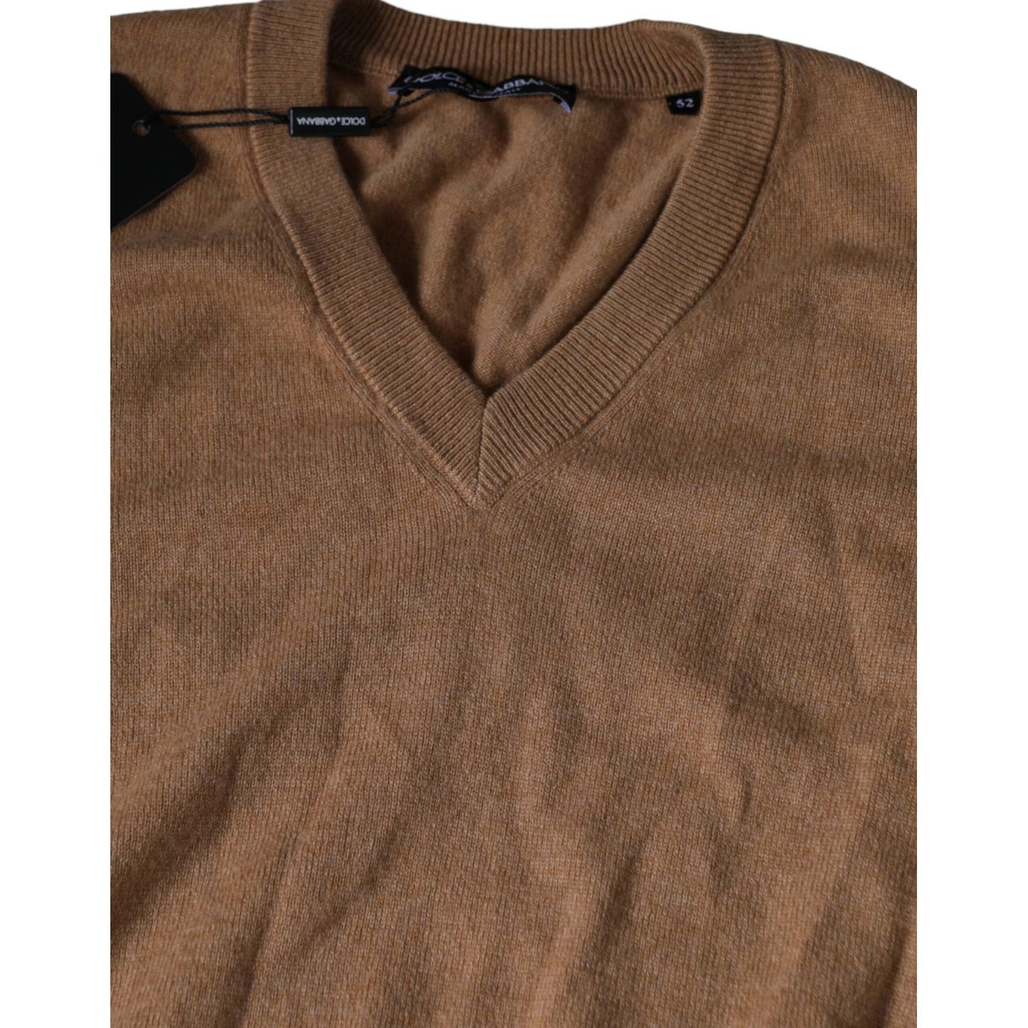 Dolce & Gabbana Brown Cashmere Knit V-neck Pullover Sweater TSH85141-52