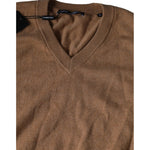 Dolce & Gabbana Brown Cashmere Knit V-neck Pullover Sweater TSH85141-52