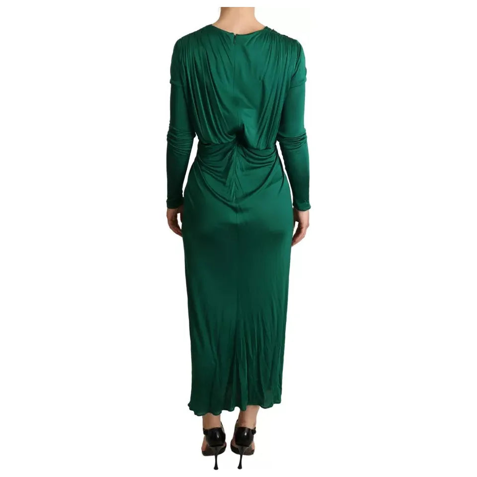 Dolce & Gabbana Dark Green Viscose Long Sleeve Midi Dress DR28733-40