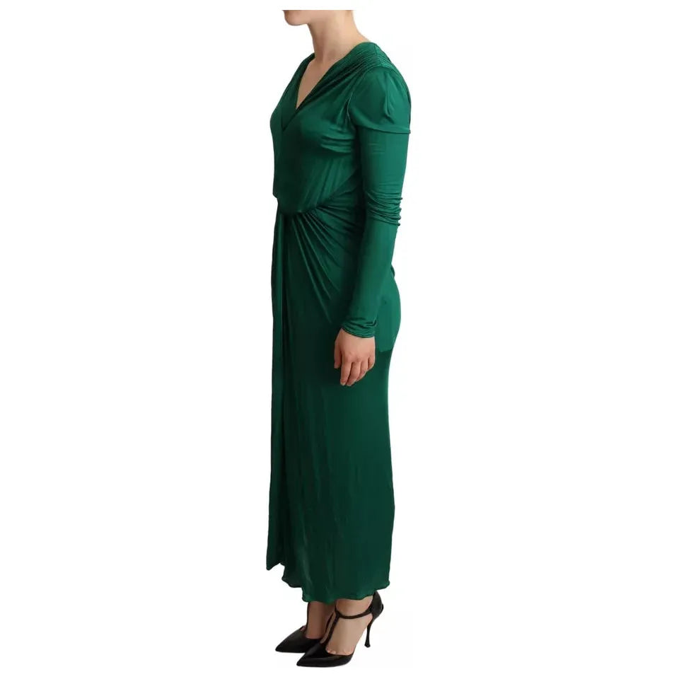 Dolce & Gabbana Dark Green Viscose Long Sleeve Midi Dress DR28733-40