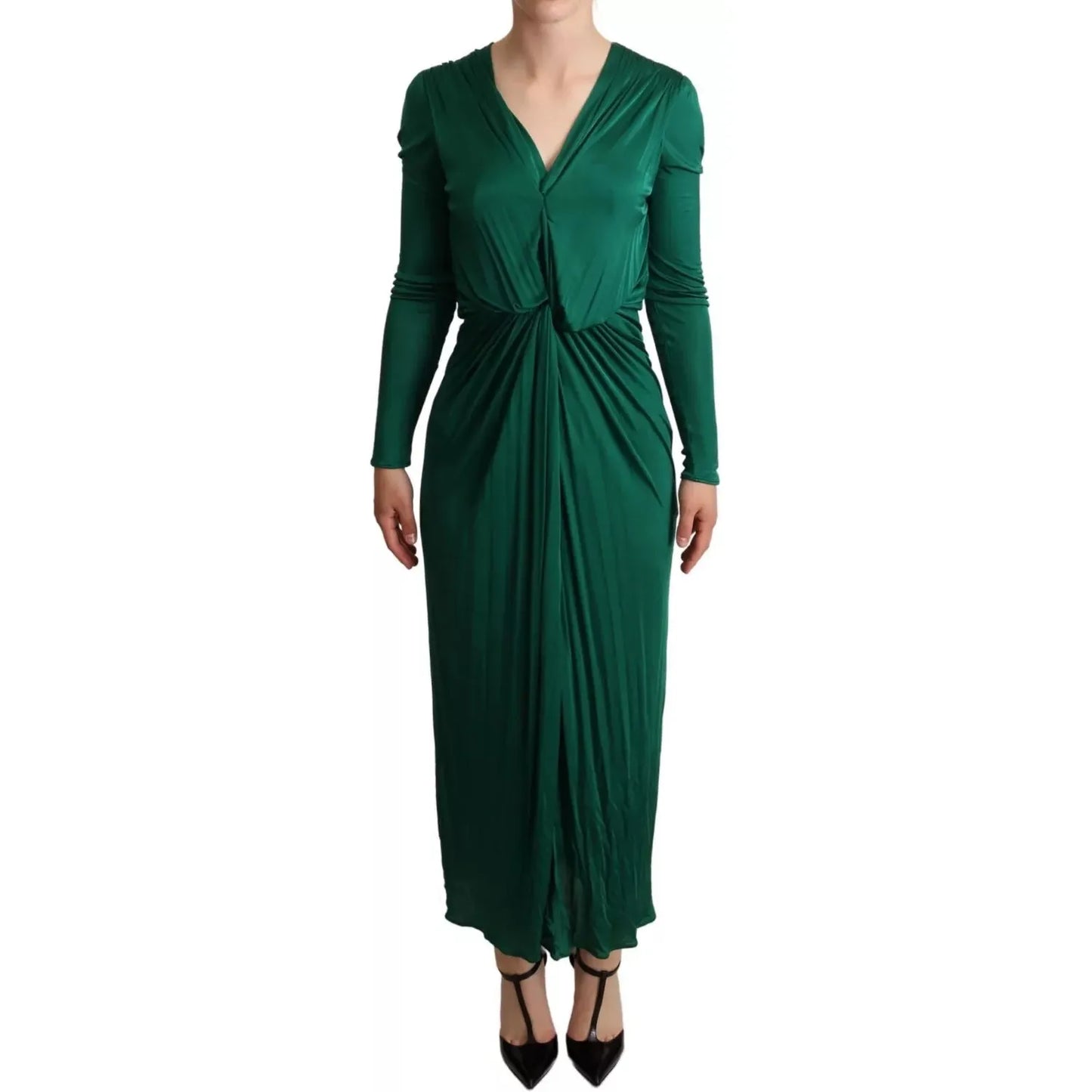 Dolce & Gabbana Dark Green Viscose Long Sleeve Midi Dress DR28733-40